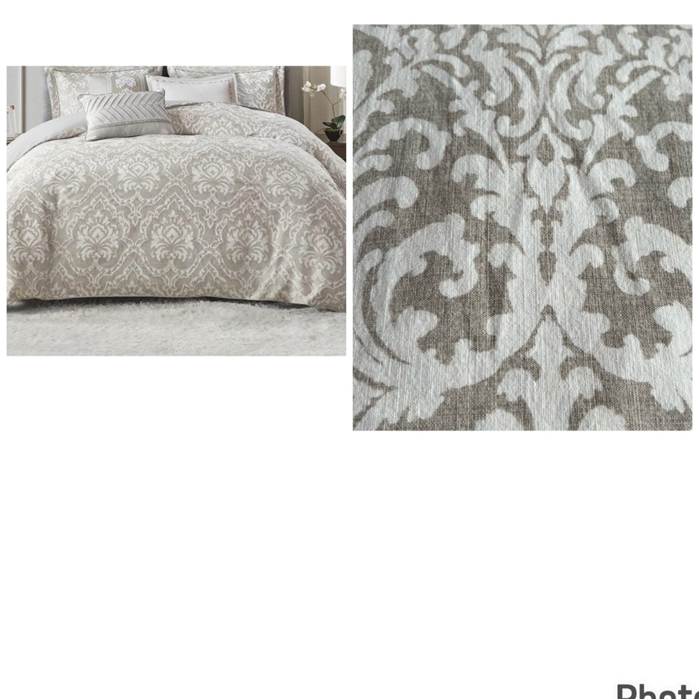 Nicole Miller Elegant Damask Duvet Cover in Beige and White Organic Cotton Full